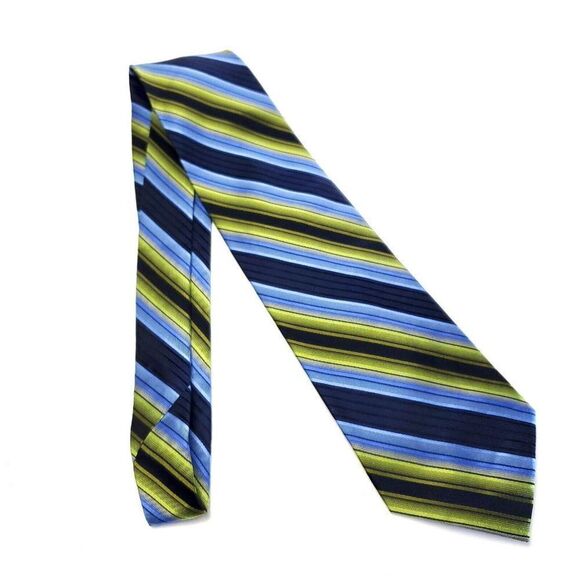 Martin Wong Blue Green Striped Woven‎ Wide Silk Tie - Picture 6 of 6